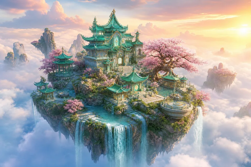 옥빛 사원 섬 — AI-generated artwork