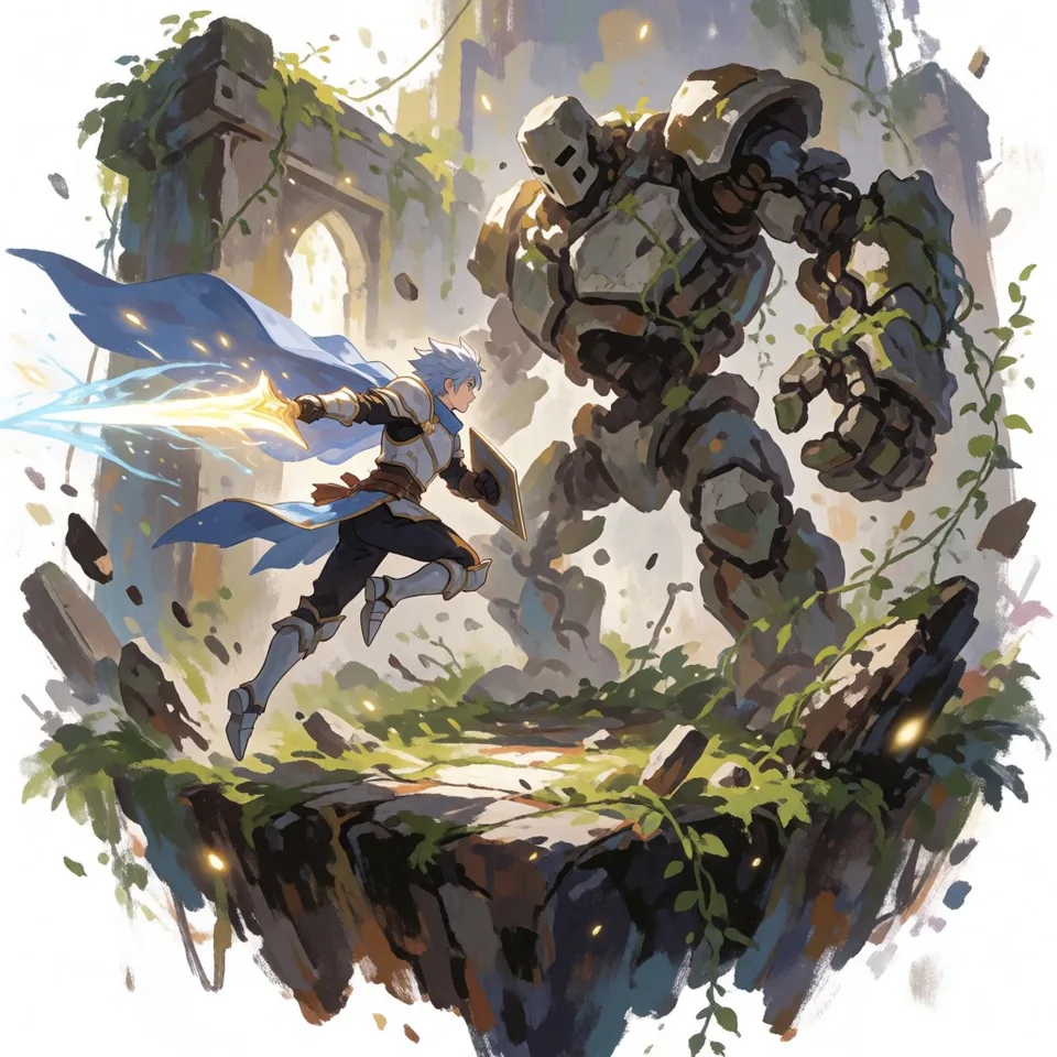 폐허섬 미궁의 결전 — AI-generated artwork