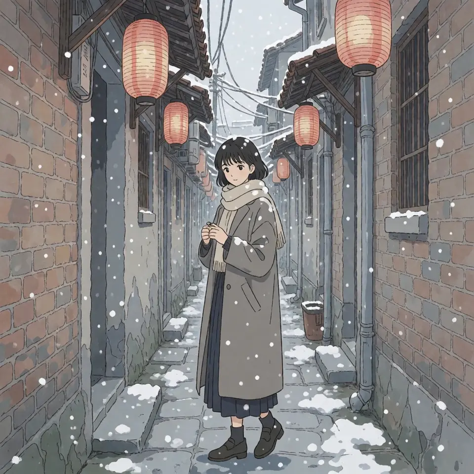 첫눈 내리는 골목 — AI-generated artwork